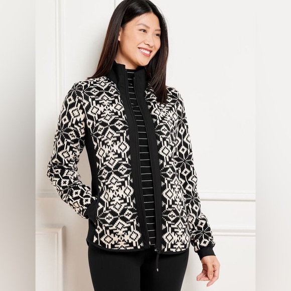 NWT T by Talbots COZY FLEECEBACK JACKET - SNOWFLAKE Size Medium - Picture 1 of 9
